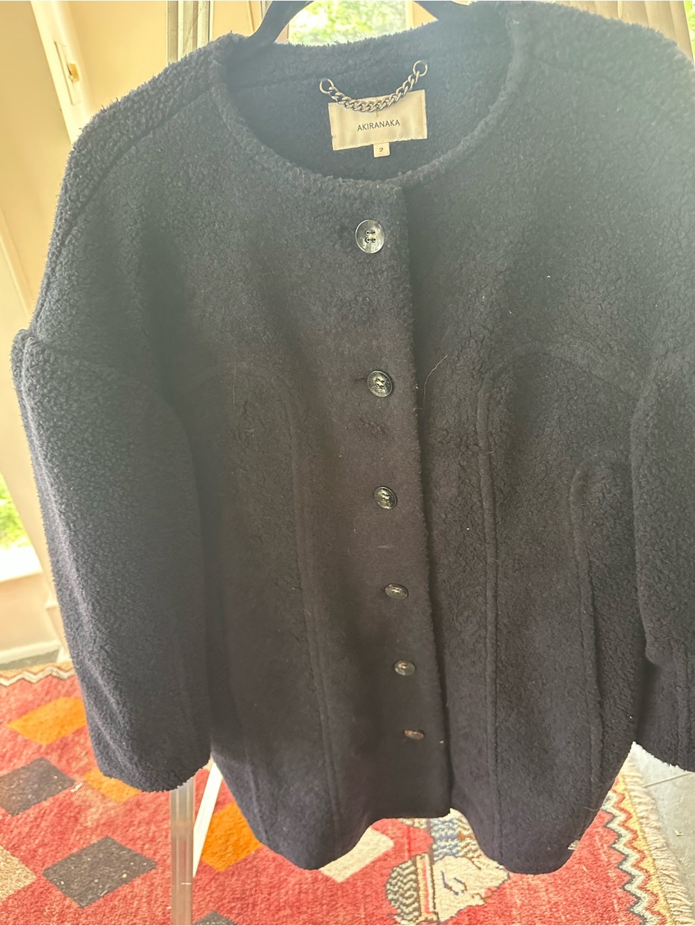 AKIRA Black Button-Front Teddy Coat